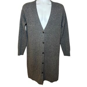 Ann Taylor Longline Cardigan Sweater Gray Wool Blend V Neck Button Front Size M